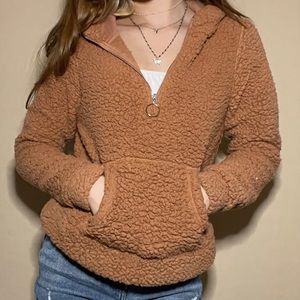 super cozy brown teddy half-zip sweatshirt